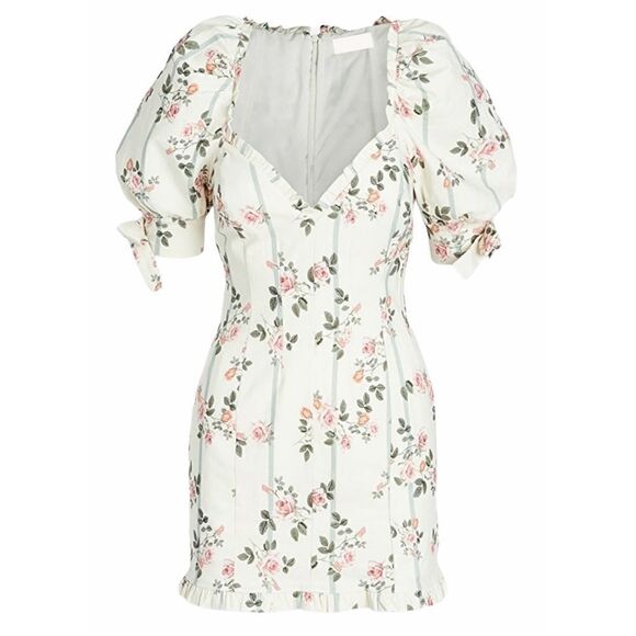 NEW! Stripes & Roses Floral Puff Sleeve Ruffle Mini Dress - Picture 8 of 11